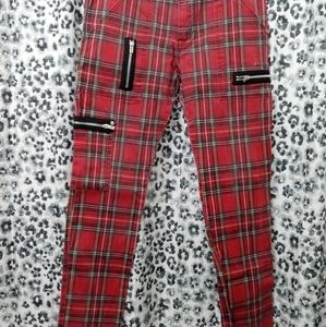 Royal Bones Red plaid zipper skinny pants